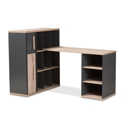 Baxton Studio Pandora Modern and Contemporary Dark Grey and Light Brown Two-Tone Study Desk with Built-in Shelving Unit